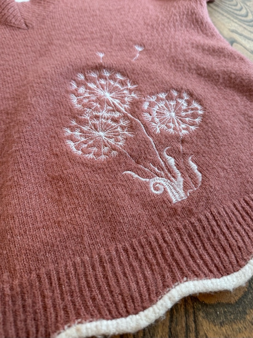 Women’s Rose Pink V-Neck Sweater with White Trim - Picture 2 of 2